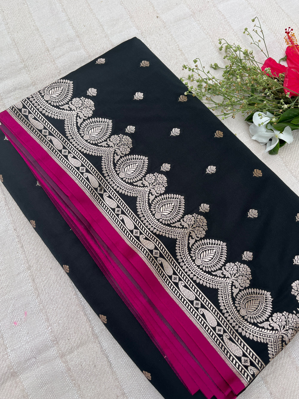 Banarasi Mashru Satin Silk Saree - Black