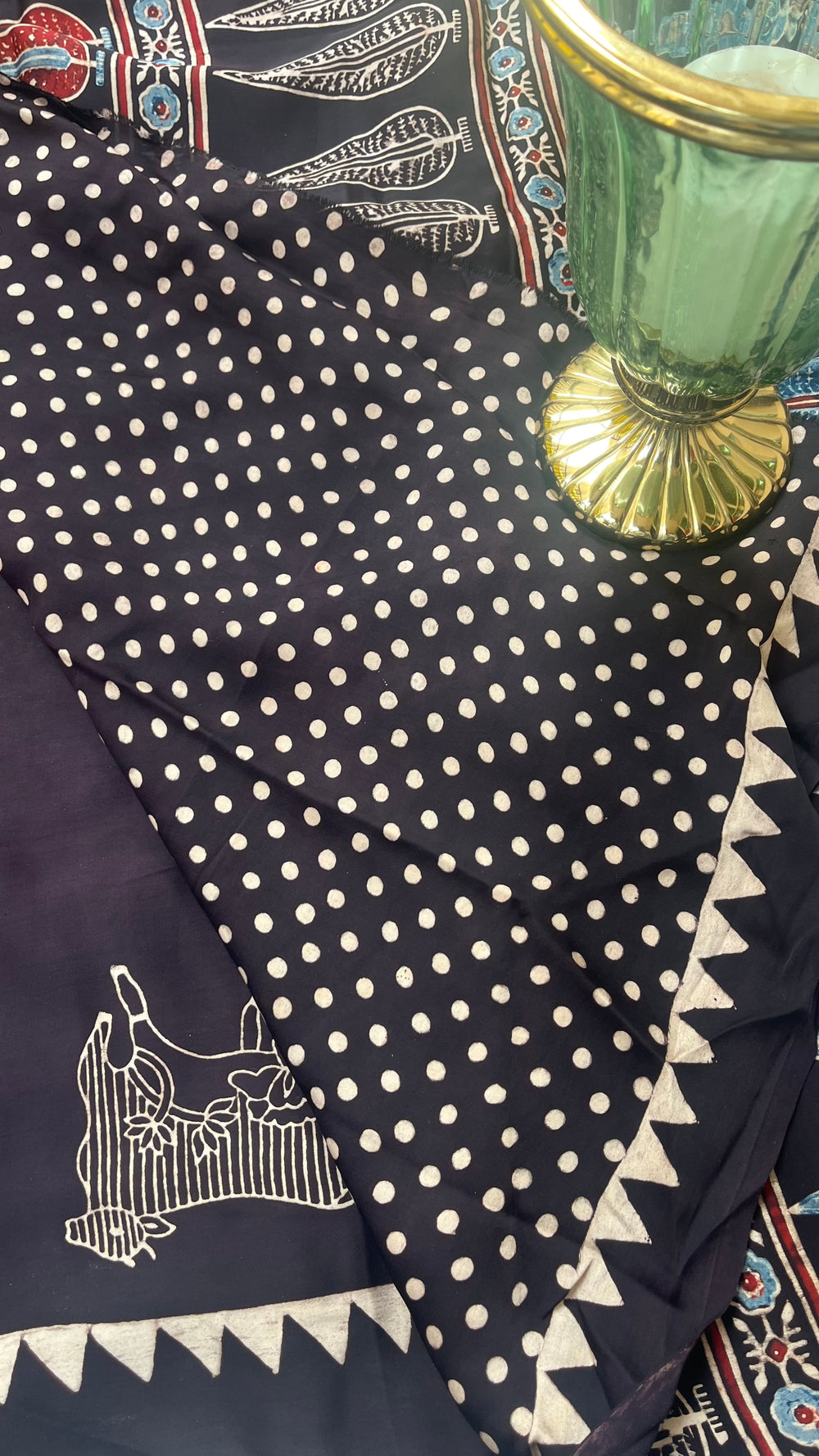 Pichwai Print Modal Silk Saree - Black