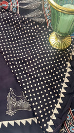 Pichwai Print Modal Silk Saree - Black