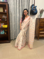 Quirky Linen Cotton Saree - Pink Mushrooms