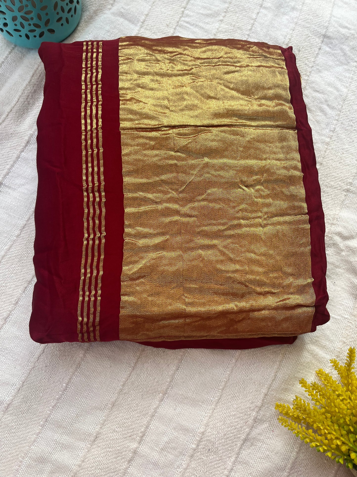 Maroon Plain Modal Silk Saree with Tissue Palla and Tassels