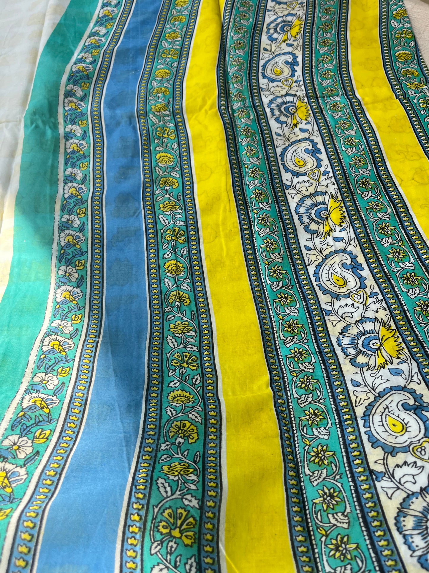 Quirky Elephant Print Saree - Yellow and Sea Green Combination