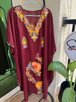 Crush Cotton Aariwork Kaftan - Maroon