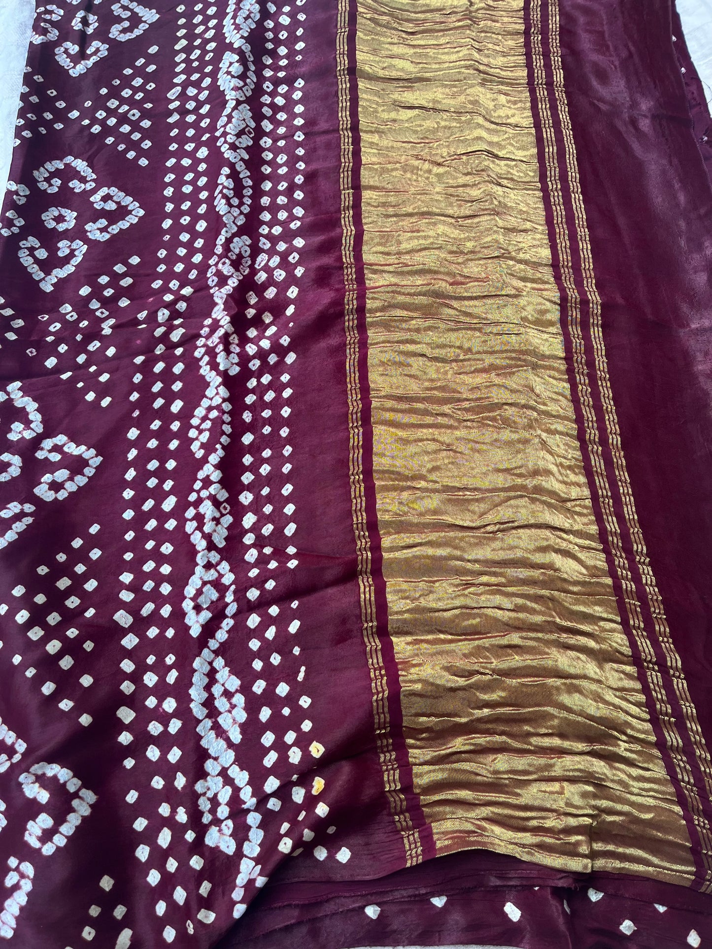 Bandhani Modal Silk saree with Tissue Palla - Wine Color