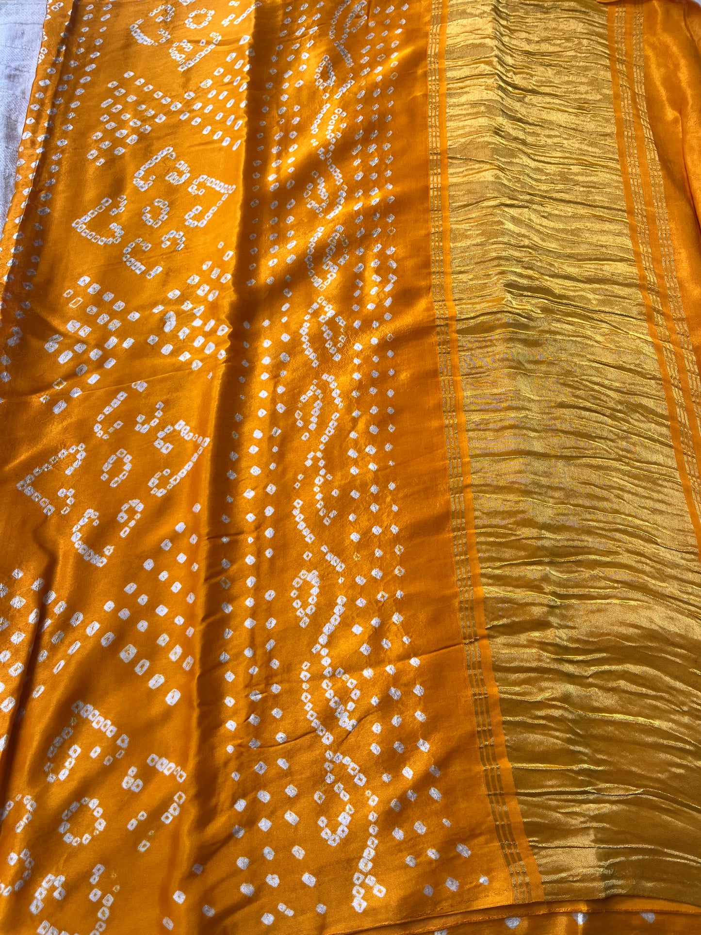 Bandhani Modal Silk saree with Tissue Palla - Mango Yellow