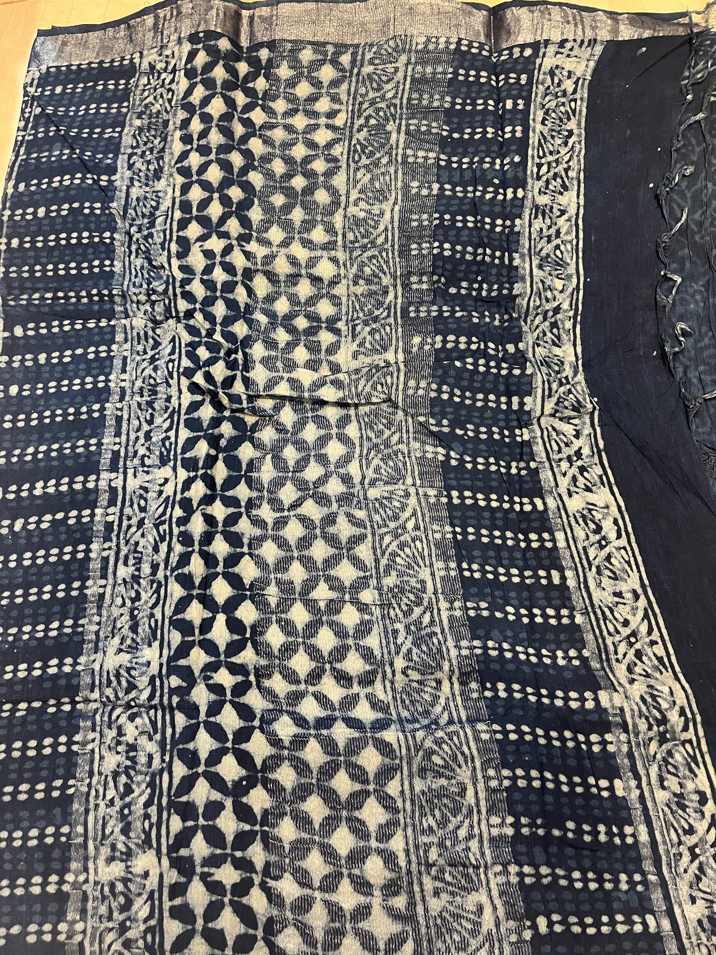 Indigo Handblock Linen Cotton Saree