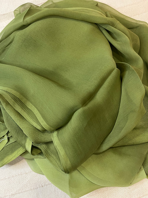 Pure Plain Ombre Chiffon Saree - Mehendi Green