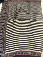 Contemporary Ajrakh Modal Silk Saree - Black Stripes