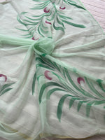 Hand-painted Chiffon Saree - Mint Green