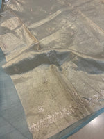 Pitta Work Crepe Tissue Saree - Sea Green