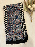 Contemporary Ajrakh Modal Silk Saree - Black
