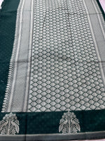 Mercerised Cotton Saree with Dear & Peacock Weaving - Dark Green