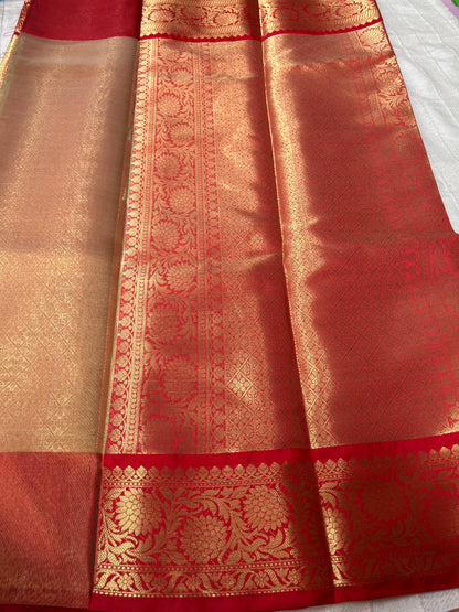 Kanjiwaram Tissue Tanchui Soft Silk Saree - Red Gold