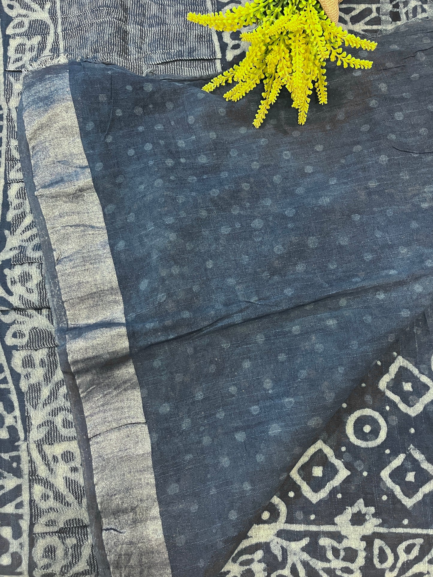 Indigo Handblock Linen Cotton Saree