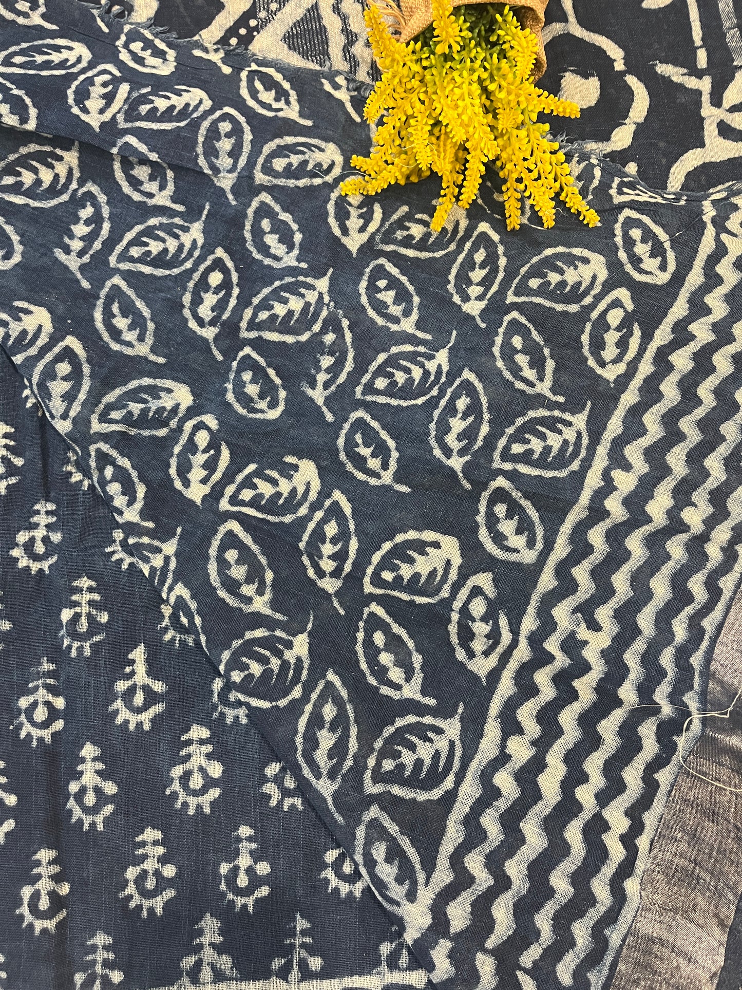 Indigo Handblock Linen Cotton Saree