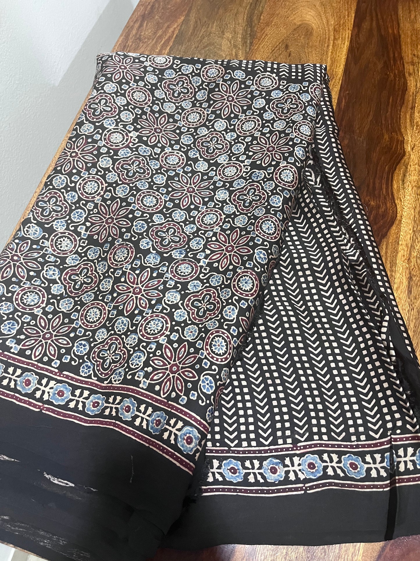 Ajrakh Modal Silk Saree - Black