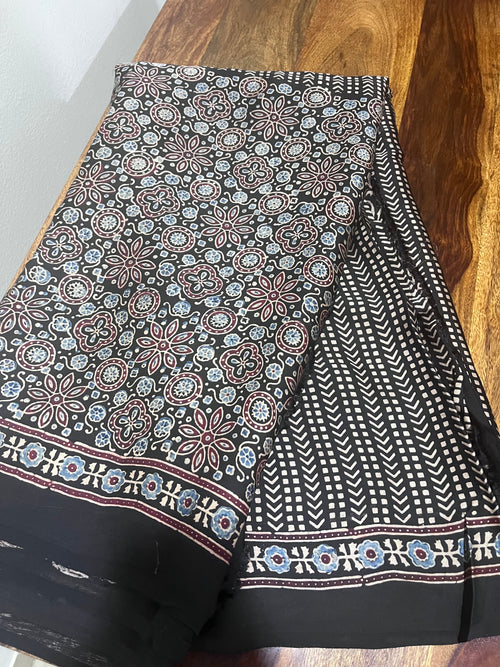 Ajrakh Modal Silk Saree - Black