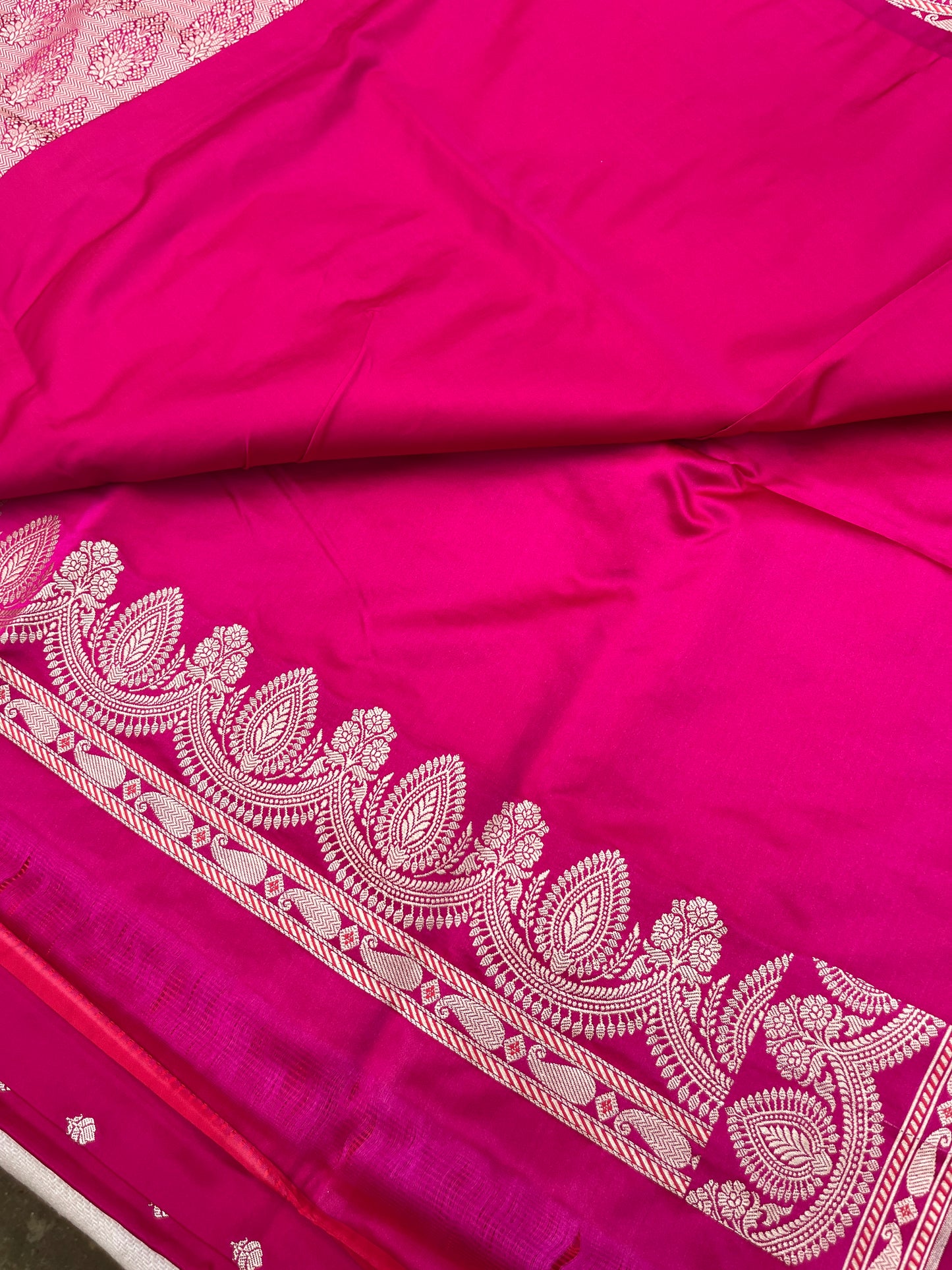 Banarasi Mashru Satin Silk Saree - Hot Pink