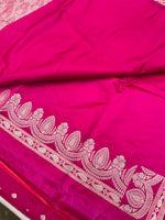 Banarasi Mashru Satin Silk Saree - Hot Pink