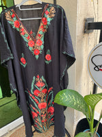 Crush Cotton Aariwork Kaftan - Black
