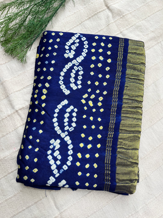 Bandhani Modal Silk saree with Tissue Palla - Navy Blue