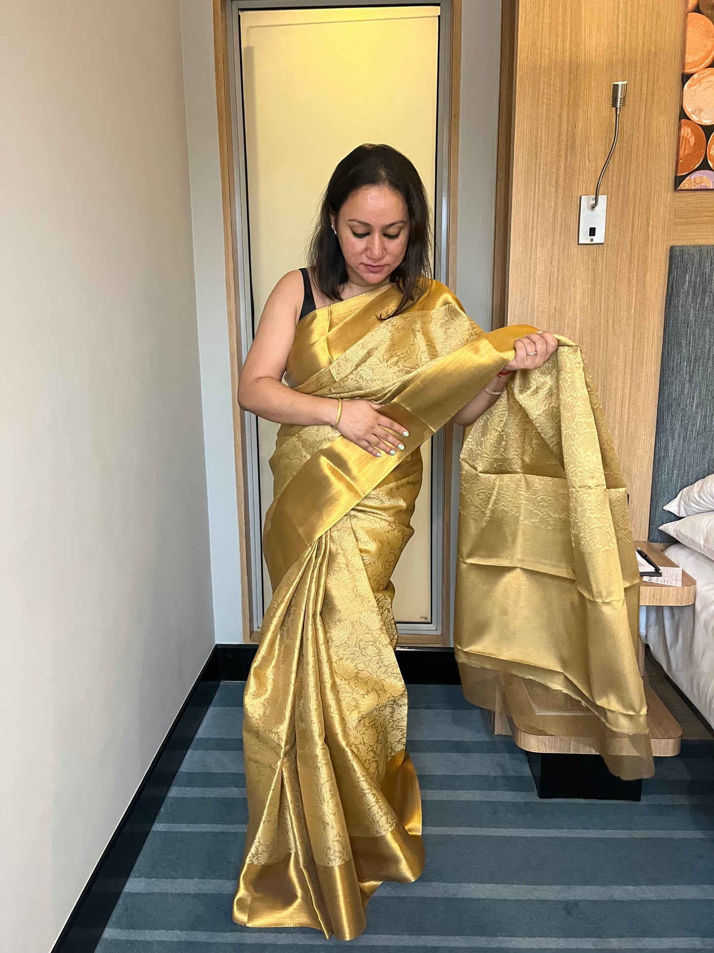 Banarsi Tissue Silk Saree - Gold with Full Body Weaving