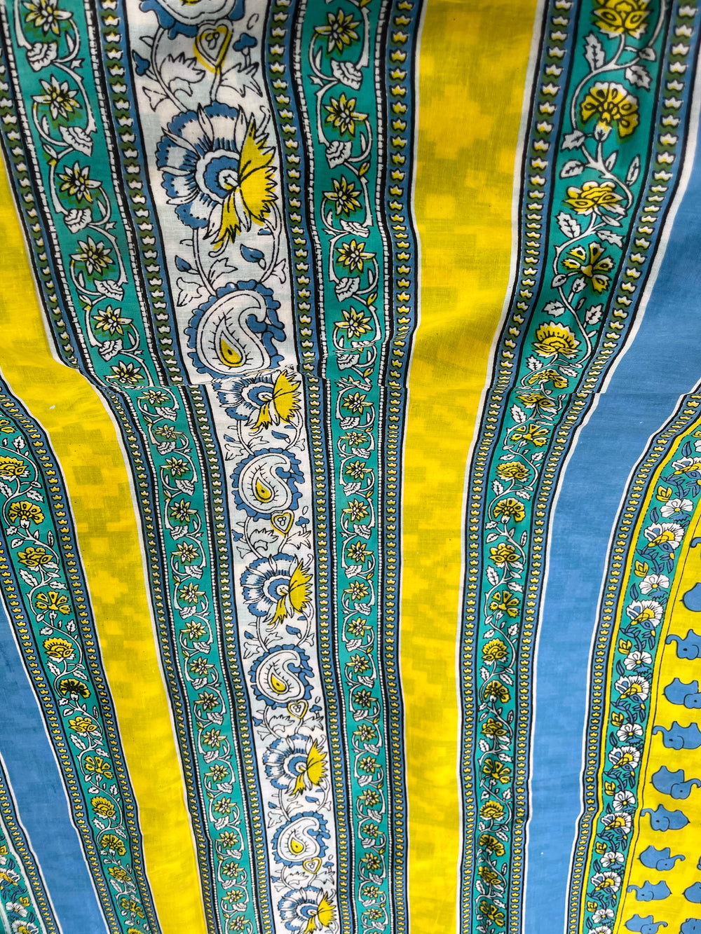 Yellow Blue Elephant Quirky Mul Cotton Saree