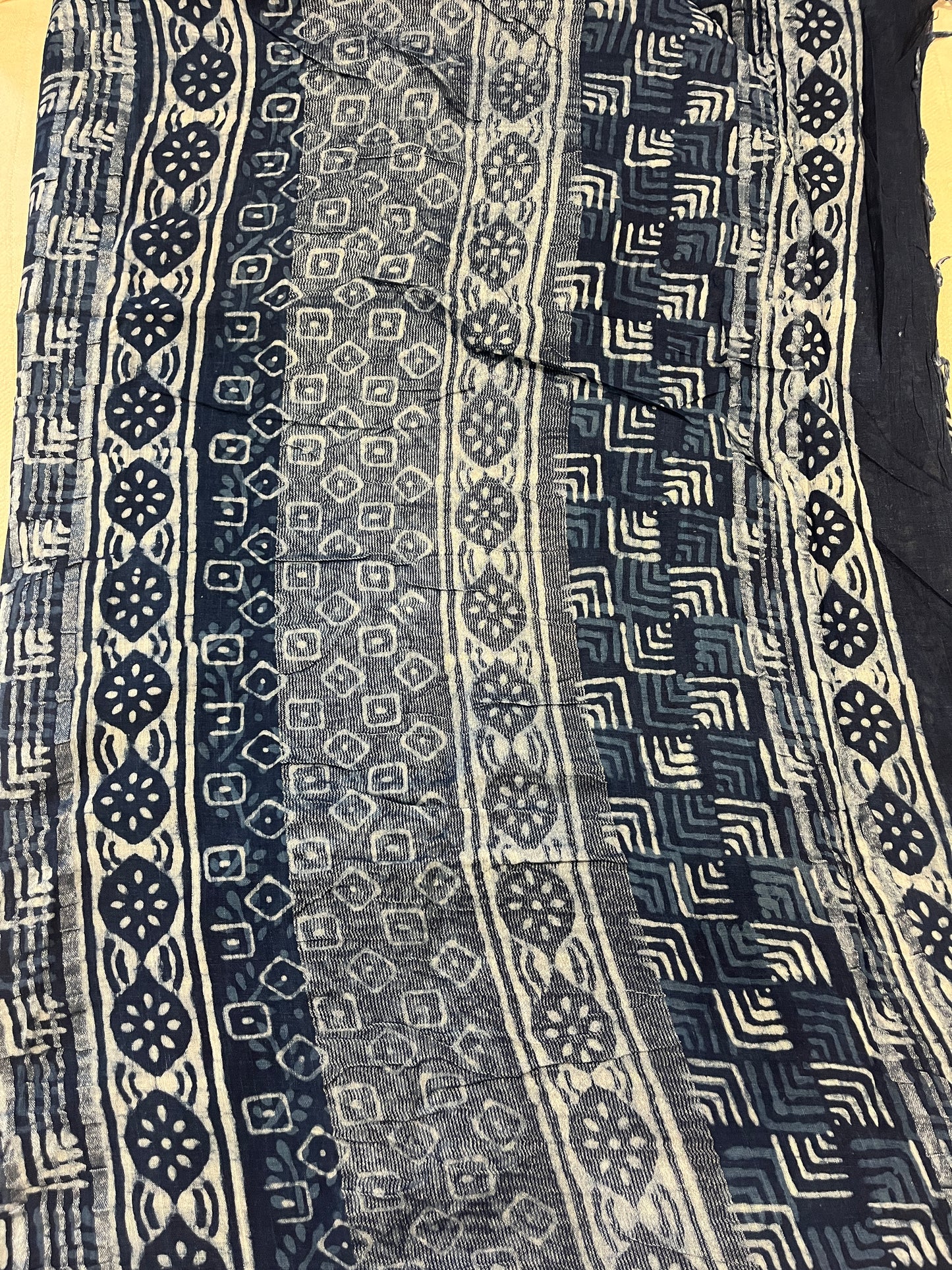 Indigo Handblock Linen Cotton Saree