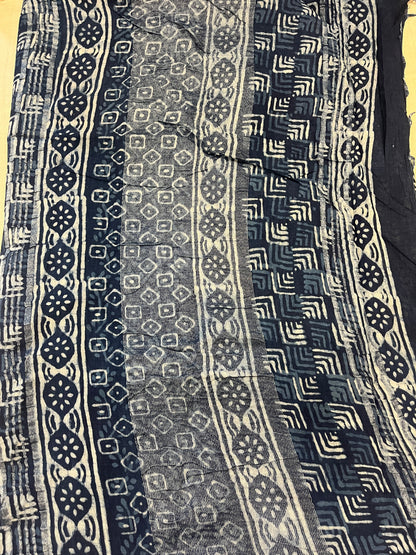 Indigo Handblock Linen Cotton Saree