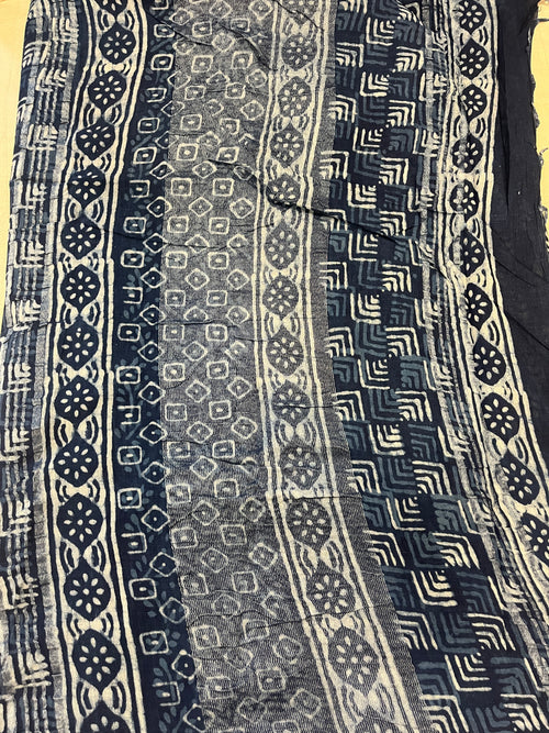 Indigo Handblock Linen Cotton Saree