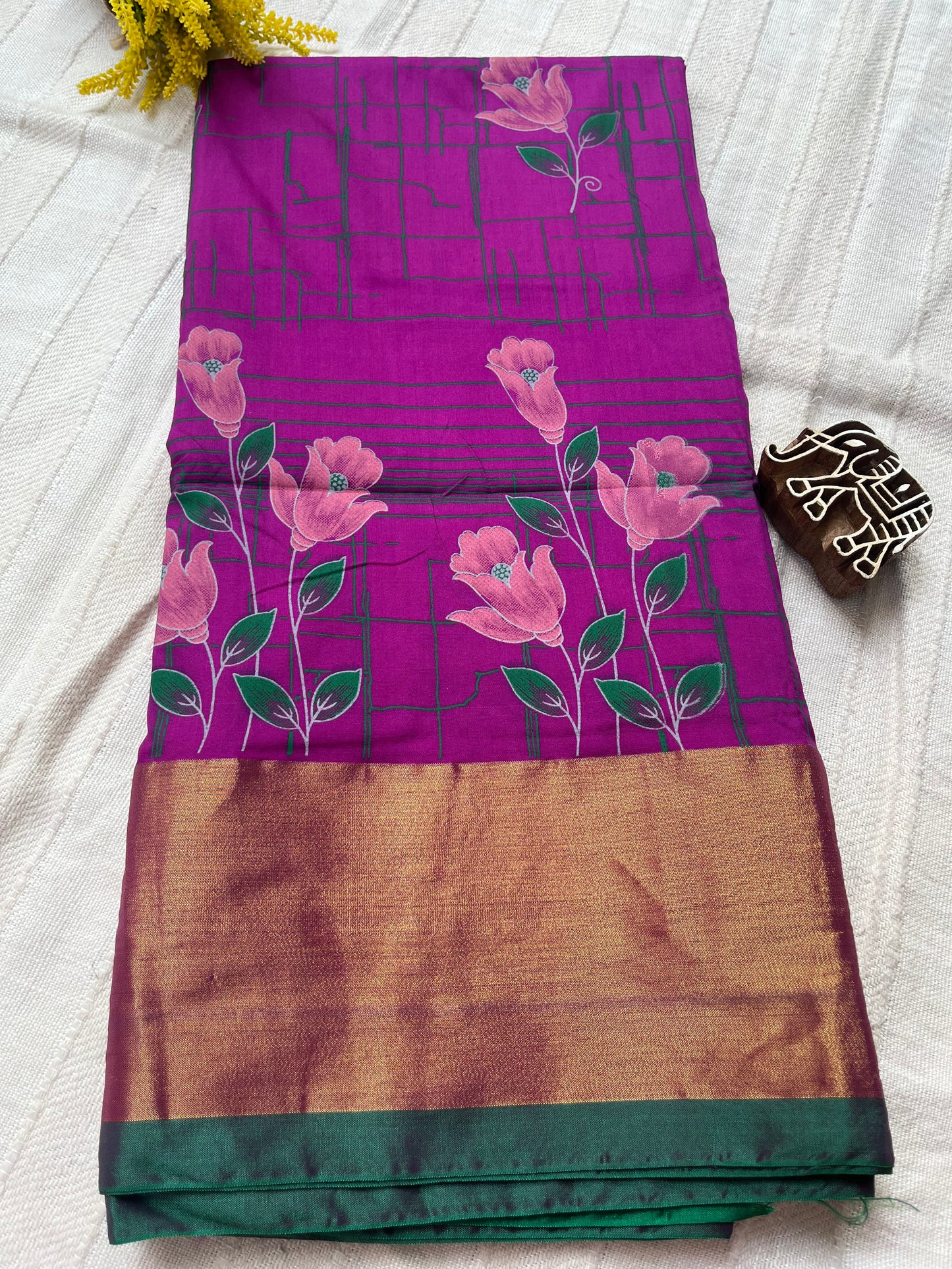 Kalamkari Printed Nelluri Silk Saree - Purple