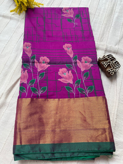 Kalamkari Printed Nelluri Silk Saree - Purple