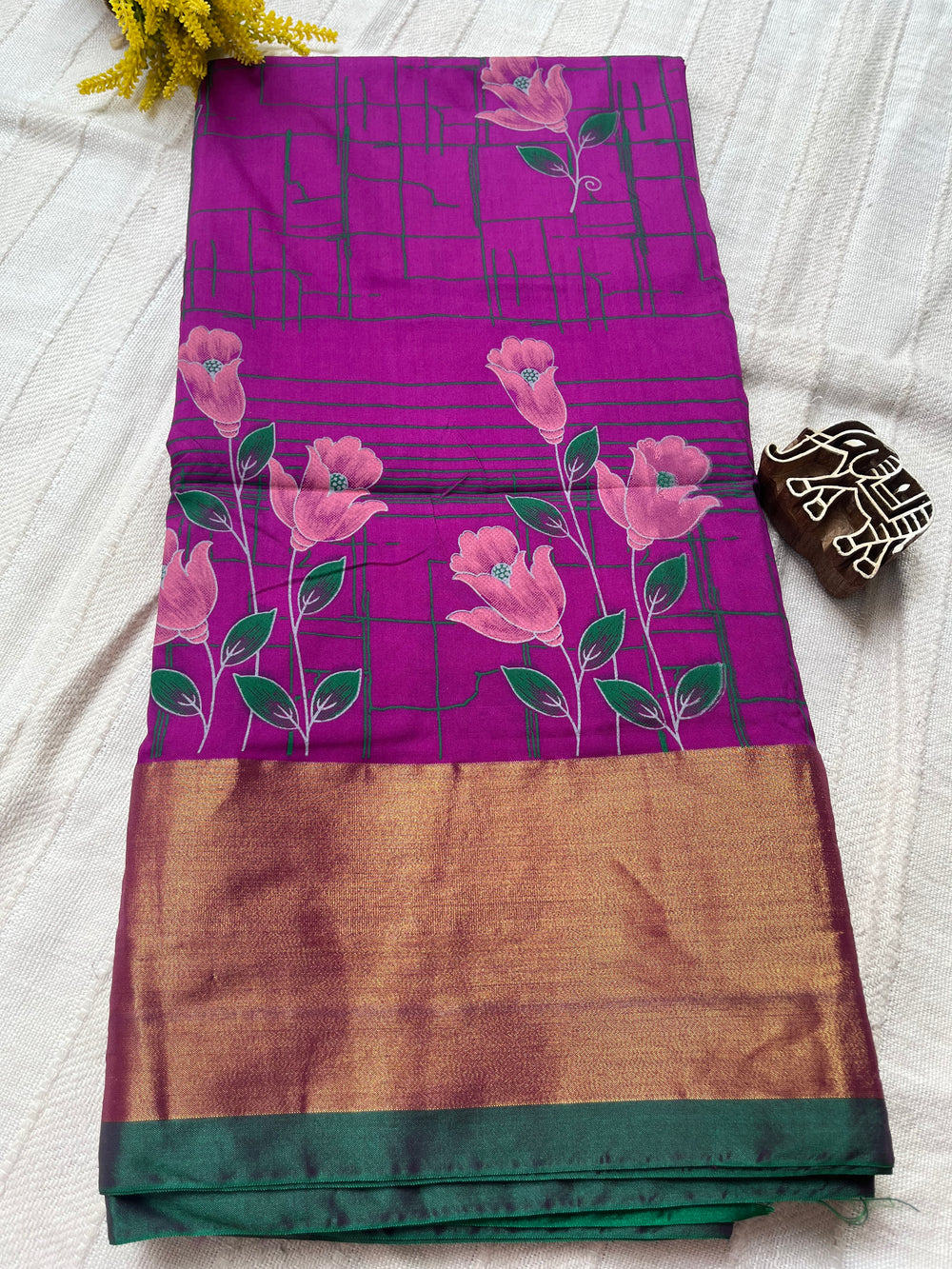 Kalamkari Printed Nelluri Silk Saree - Purple