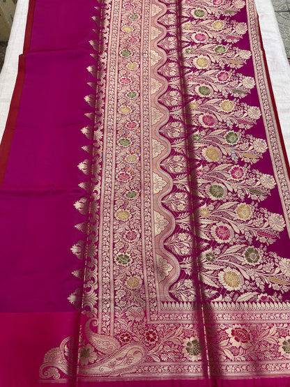 Banarasi Soft Silk Saree - Red-Pink