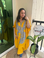 Crush Cotton Aariwork Kaftan - Yellow