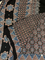 Ajrakh Modal Silk Saree with Mirror Work - Black