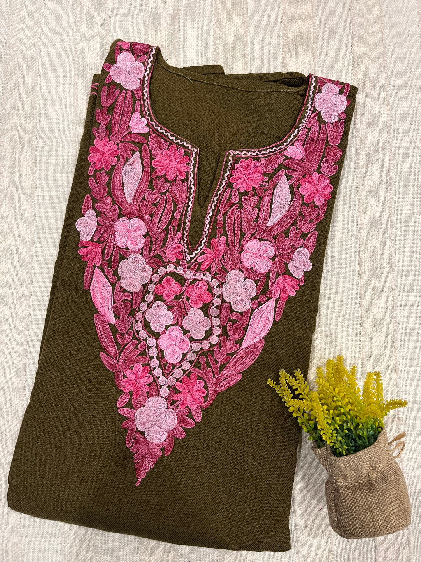 Kashmiri Aari Work Pheran - Brown