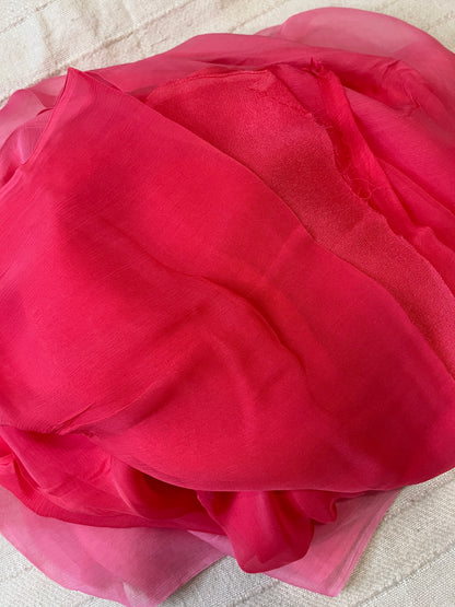 Pure Plain Ombre Chiffon Saree - Neon Pink