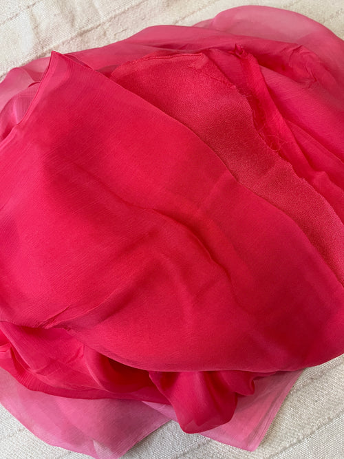 Pure Plain Ombre Chiffon Saree - Neon Pink