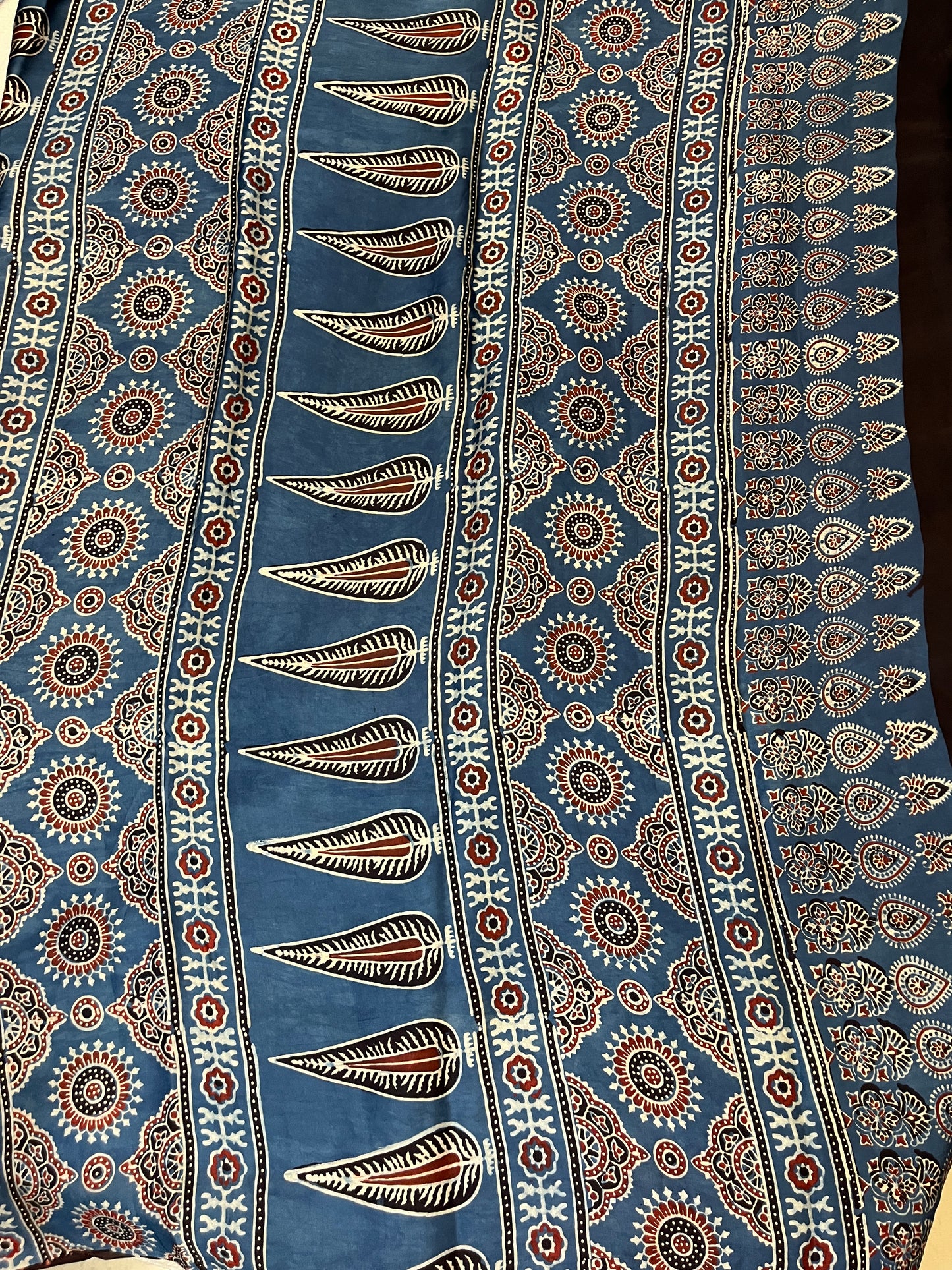 Classic Ajrakh Modal Silk Saree - Red with Indigo Palla (with tassels)