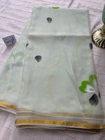 Hand-painted Chiffon Saree - Lime Green