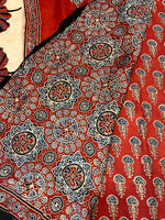 Ajrakh Modal Silk Saree - Red Buttis