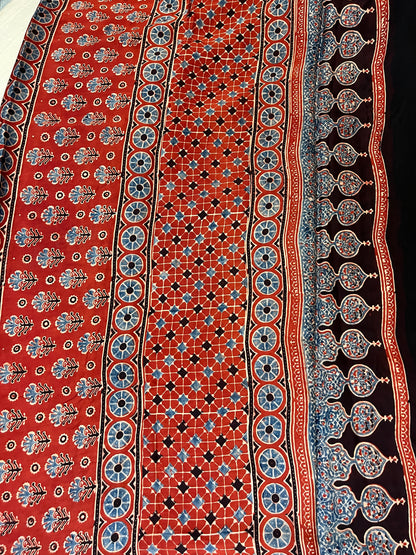 Classic Ajrakh Modal Silk Saree - Rust Red