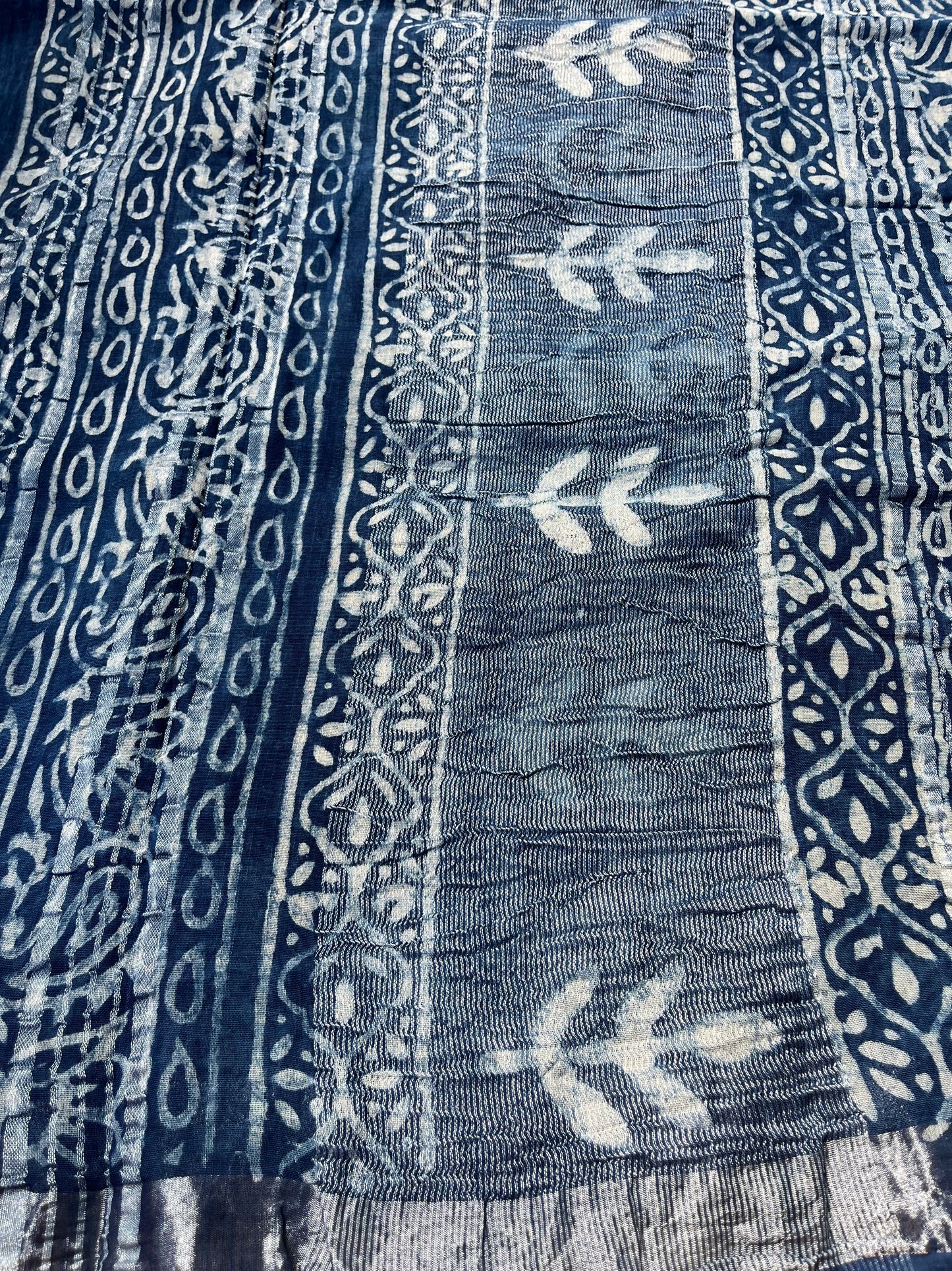 Indigo Handblock Linen Cotton Saree