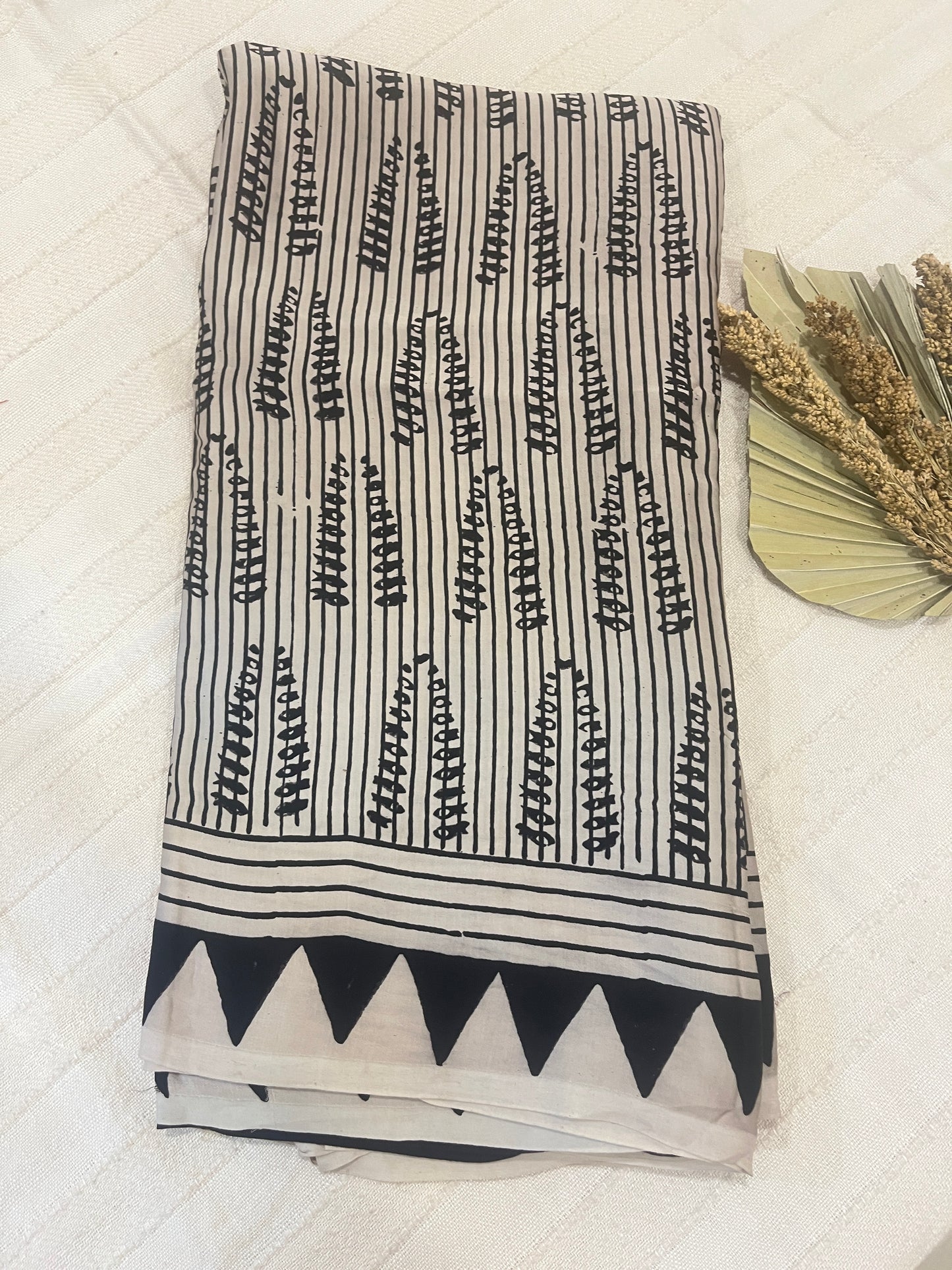 Contemporary Ajrakh Modal Silk Saree - Pearl White with Big Blue Dot Palla
