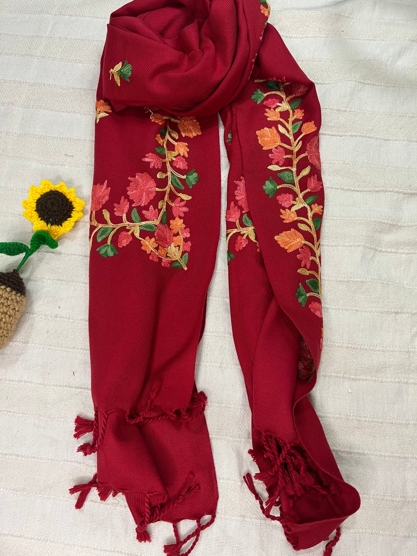 Kashmiri Aariwork Cashmilon Stole - Red