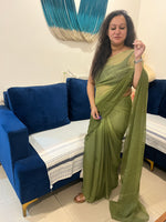 Pure Plain Ombre Chiffon Saree - Mehendi Green
