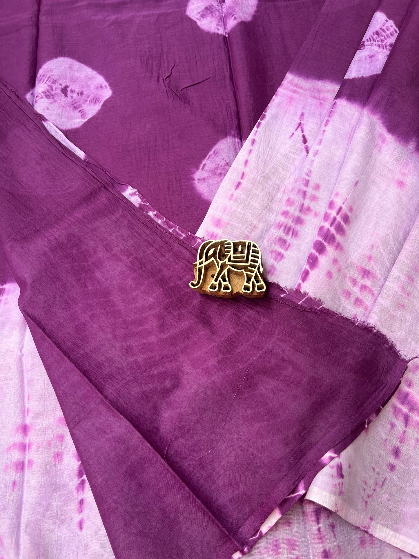 Shibori Mul Cotton Saree - Purple