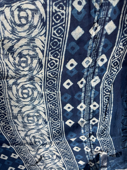 Indigo Handblock Linen Cotton Saree