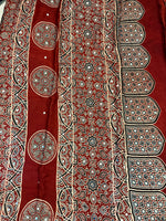 Ajrakh Modal Silk Saree with Mirror Work - Red Badam Block
